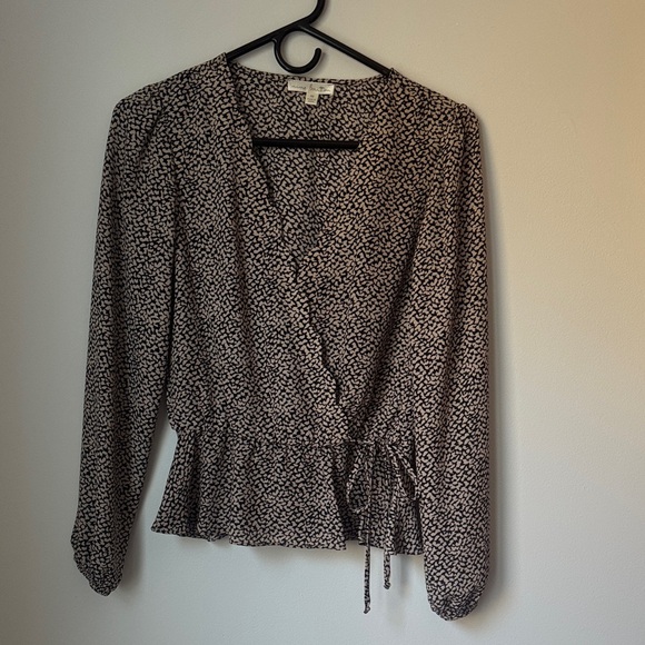 nine britton Tops - Nine Britton Black and White Wrap Blouse